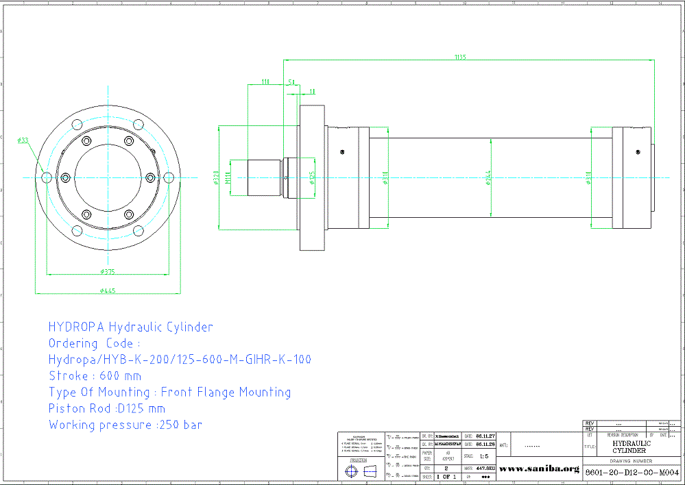 طراحی و نقشه  قسمت Hydraulic Cylinder  از دستگاه Uncoiler