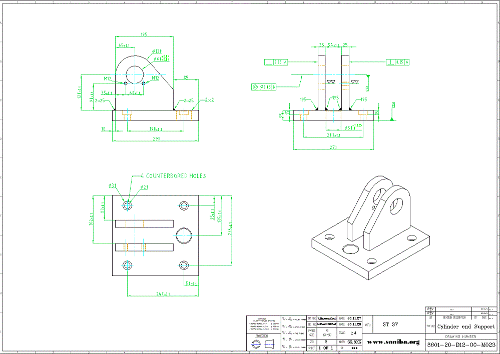 طراحی و نقشه  قسمت  Cylinder End Support از دستگاه کویل بازکن Uncoiler