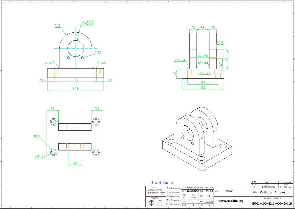 نقشه قسمت Cylinder Support از دستگاه Coil Opener