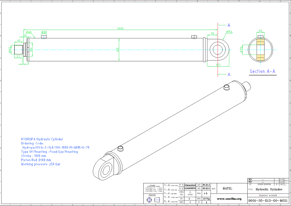 نقشه قسمت Hydraulic Cylinder از دستگاه Coil Opener