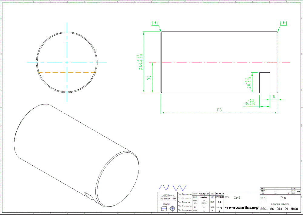 نقشه قسمت  Pin از دستگاه Pinch roll