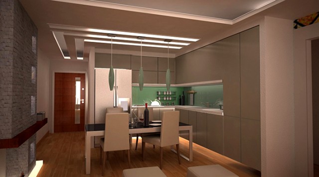 معماری داخلی-هال و آشپزخانه آپارتمان 70 متری مدرن 3d max +vray