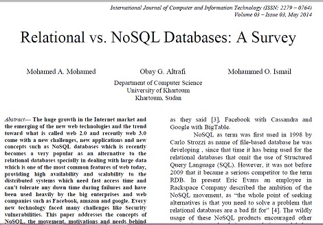 ترجمه مقاله انگلیسی : Relational vs. NoSQL Databases: A Survey