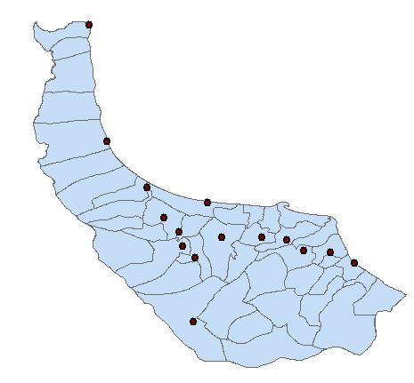 لایه (شیپ فایل) نقاط شهری و ناحیه District استان گیلان