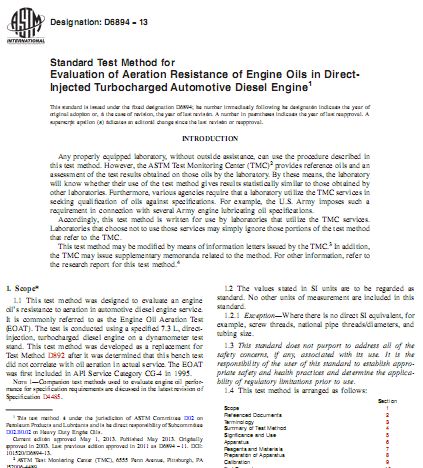 استاندارد ASTM D6894 در خصوص Evaluation of Aeration Resistance of Engine Oils in Direct- Injected Turbocharged Automotive Diesel Engine