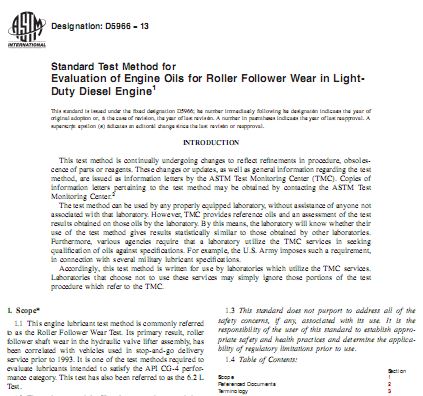 استاندارد ASTM D5966 در خصوص Evaluation of Engine Oils for Roller Follower Wear in Light-Duty Diesel Engine