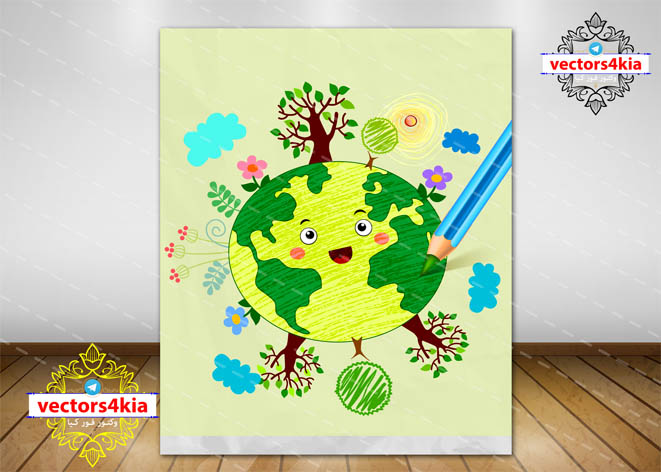 وکتور نقاشی کودکانه زمین پاک-با فرمت های Ai-EPS-PNG-PSD
