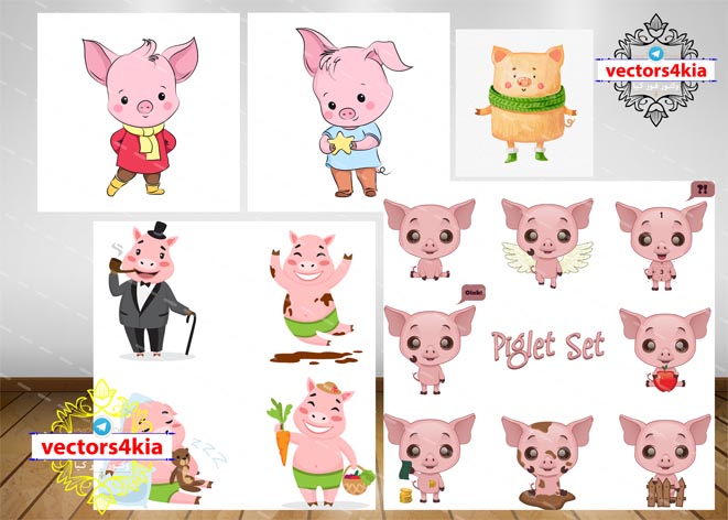 وکتور کارتونی خوک (نماد سال 2019)-با فرمت های Ai-EPS-PSD-PNG