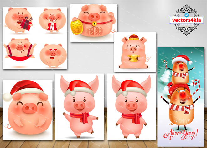 وکتور کارتونی خوک (نماد سال 2019) (2) -با فرمت های Ai-EPS-PSD-PNG
