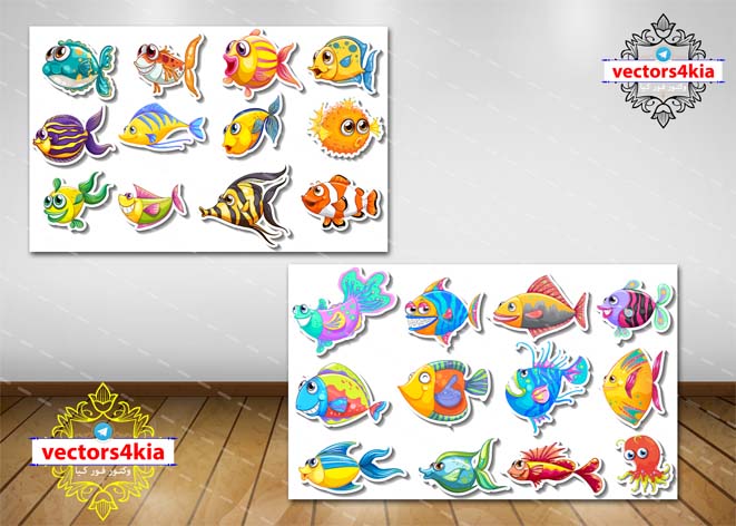 وکتور ماهی های کارتونی -با فرمت های Ai-EPS-PNG-PSD