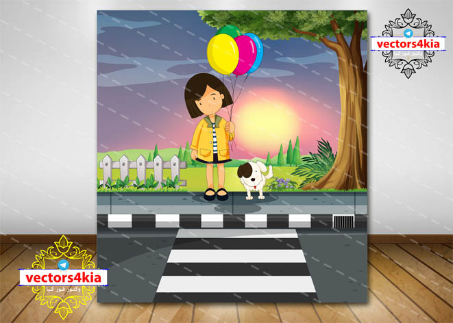 وکتور کودک و خط عابر پیاده - با فرمت های - Ai-EPS-PNG-PSD