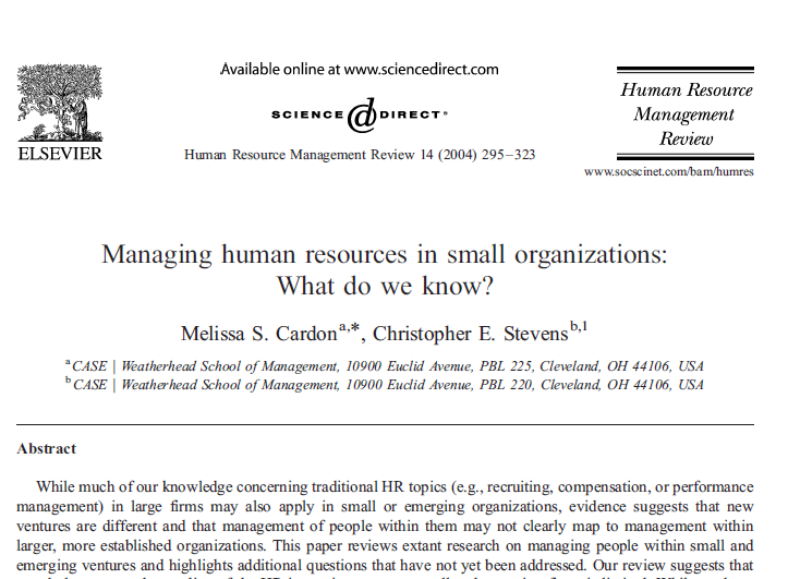 ترجمه مقاله الزویر مدیریت منابع انسانی در سازمانهای کوچک