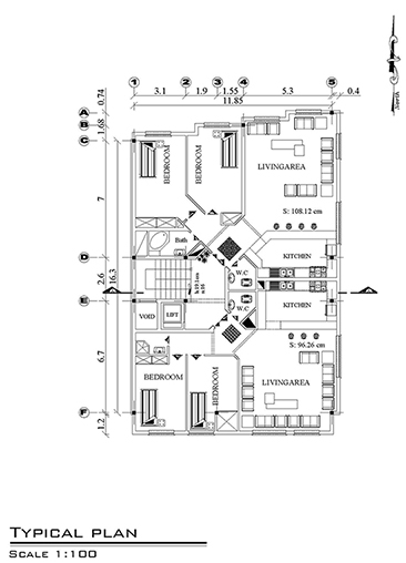 آپارتمان -ابعاد 10 در 15-200متر زمین 110 متر بنا 3خوابه تک واحدی -4طبقه روی همکف-همکف پارکینگ،پلان همکف پارکینگ و تیپ طبقات-2نما و یک ب