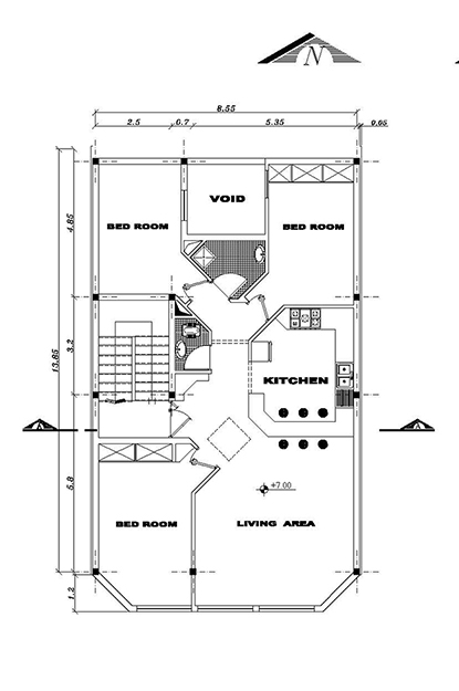 آپارتمان  ابعاد زمین 9 در 23- ابعاد بنا9  در 13-120متر بنا- تک واحدی-زیر زمین پارکینگ ، همکف تجاری-و اول-1نما و 1برش و تیر ریزی (1)