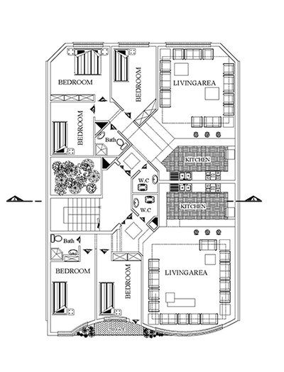 آپارتمان -ابعاد بنا 13 در 19- 250 متر بنا - 3و2خوابه- دو واحدی-2 نما  معرفی مصالح و طراحی شده 1 برش-پلان همکف پارکینک اول ، تیپ طبقات -3طبقه روی همکف