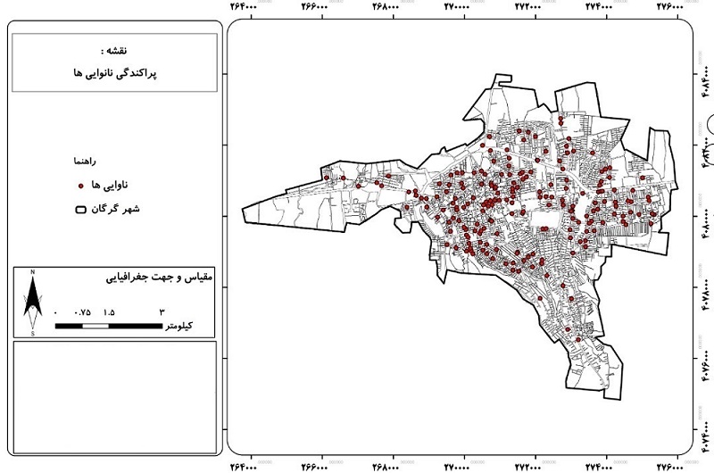 نقشه پراکندگی مراکز مهم مذهبی- آموزشی- فرهنگی- ورزشی- تجاری- درمانی شهر گرگان
