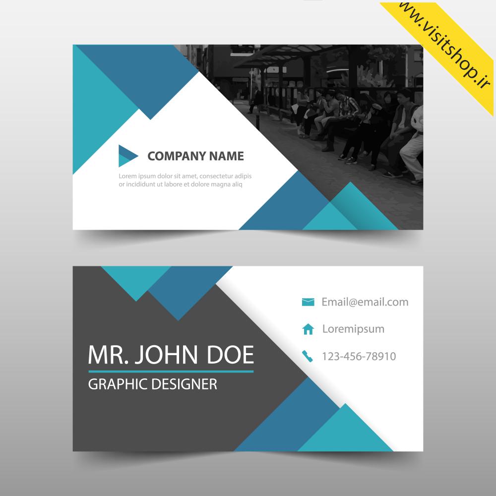 دانلود کارت ویزیت سفید و خاکستری و مثلث های آبی