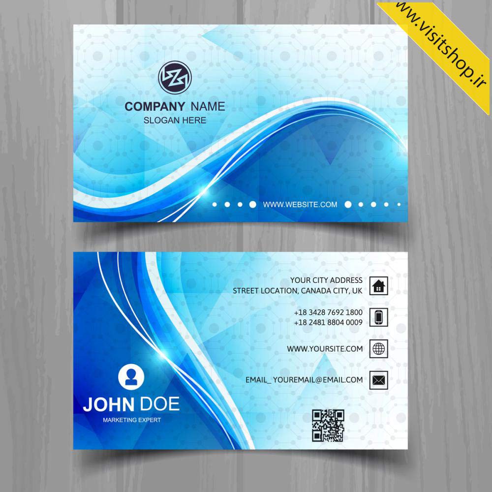 دانلود کارت ویزیت زمینه چند ضلعی آبی و خطوط درخشان