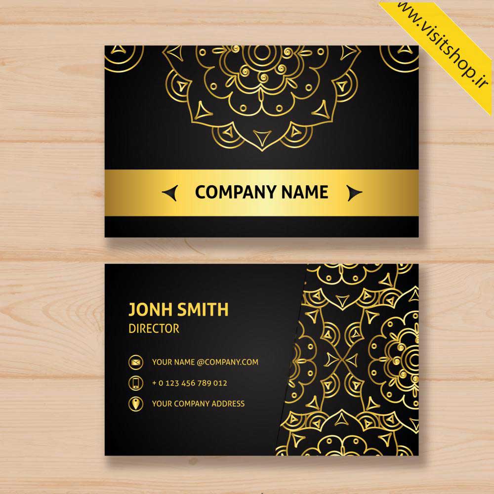 دانلود کارت ویزیت مشکی  گل طلایی بسیار حرفه ای و زیبا