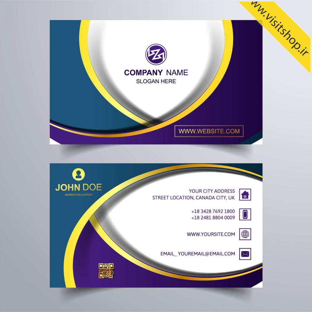 دانلود نمونه آماده کارت ویزیت حرفه ای و زیبا سورمه ای زرد سفید