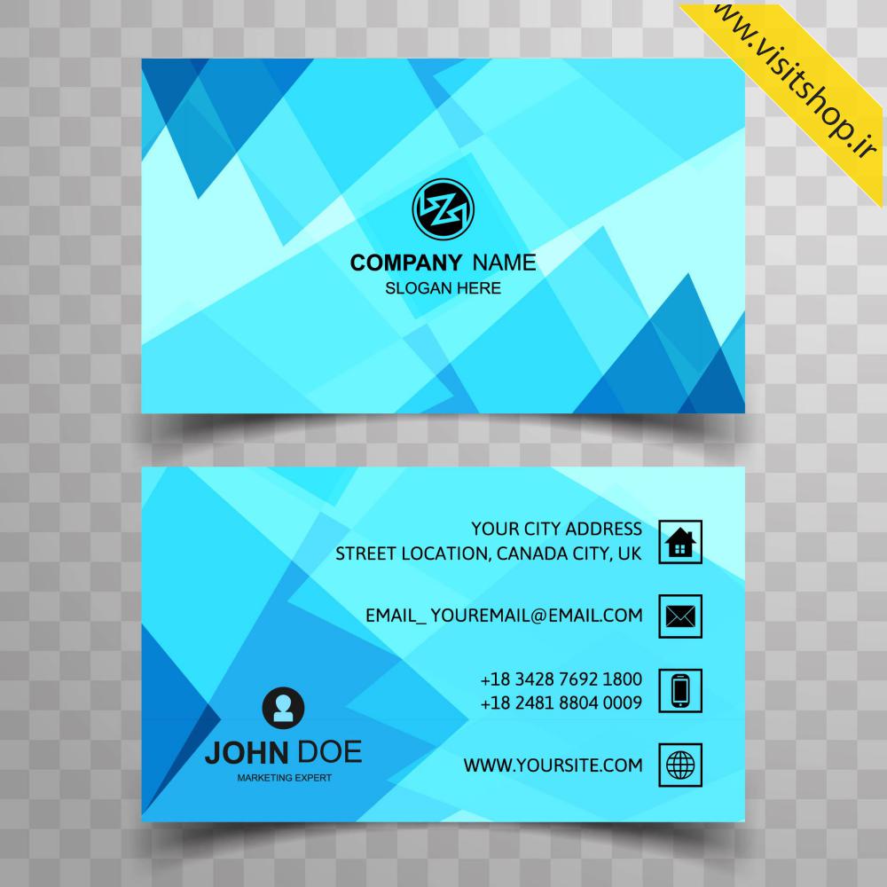 دانلود کارت ویزیت آبی روشن و تیره هرمی مثلثی ویژه جدید