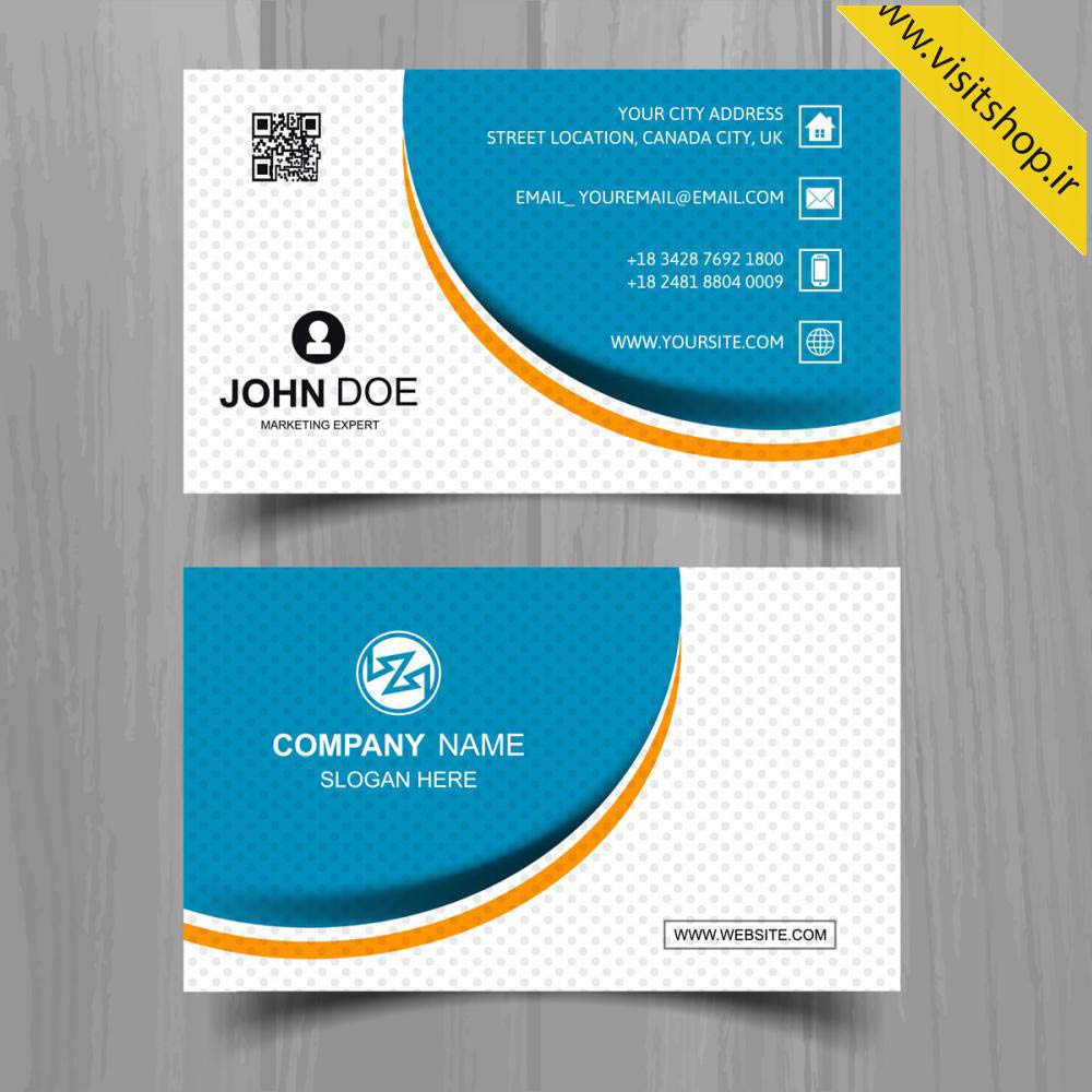 دانلود کارت ویزیت لایه باز بارکد دار روشن آبی سفید نارنجی