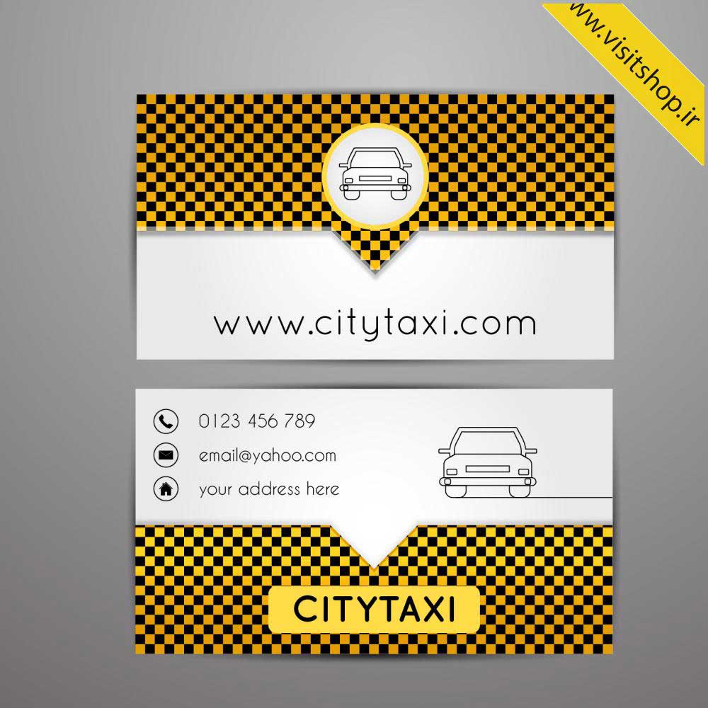 دانلود کارت ویزیت شطرنجی زرد و مشکی تاکسی جدید