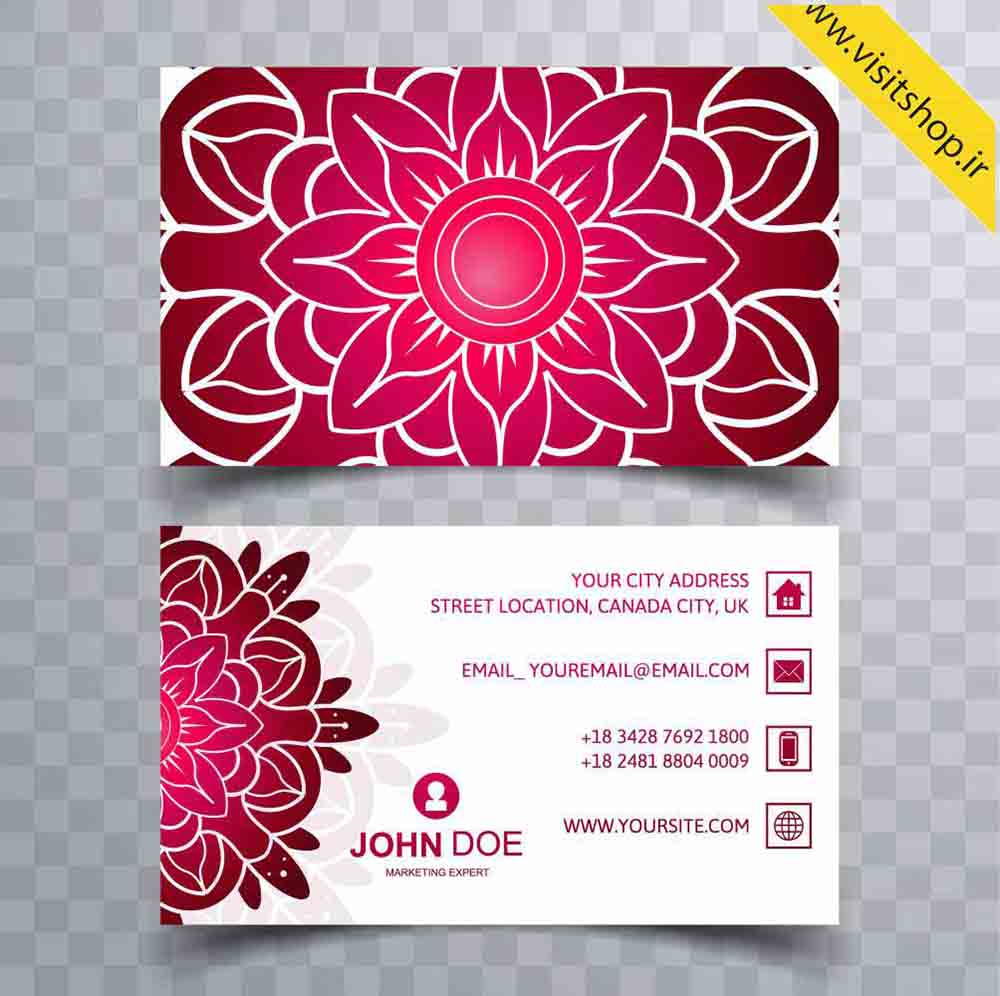 دانلود کارت ویزیت با بک گراند گل زیبا قرمز و صورتی و سفید