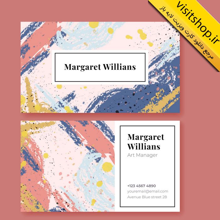 دانلود کارت ویزیت لایه باز هنری براشینگ رنگ پاشیده شده زیبا و خاص و حرفه ای