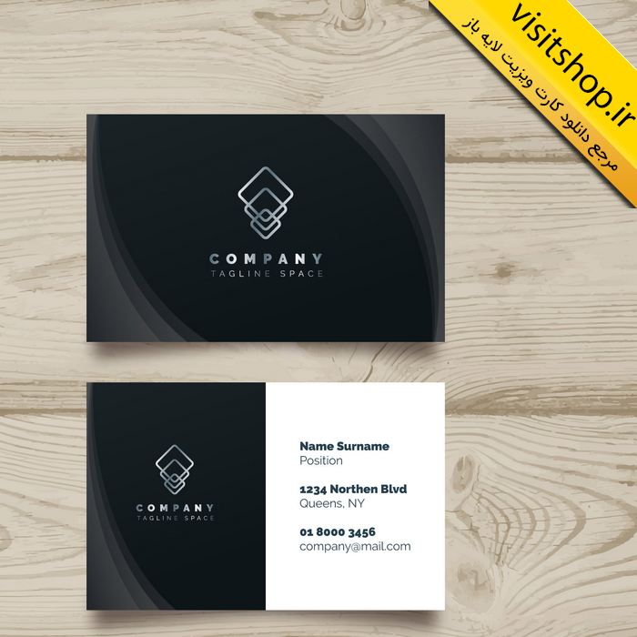 دانلود کارت ویزیت لایه باز حرفه ای جدید سیاه و سفید با گوشه های خاکستری رنگ شرکتی