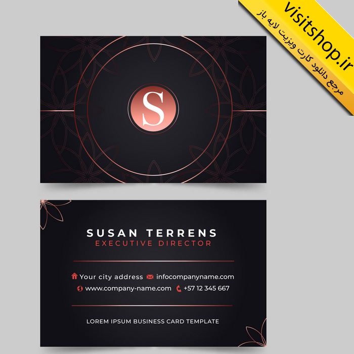 دانلود کارت ویزیت لایه باز حرفه ای هنری و شیک مشکی با دایره های نقره ای مخفی عکاسی و فیلمبرداری