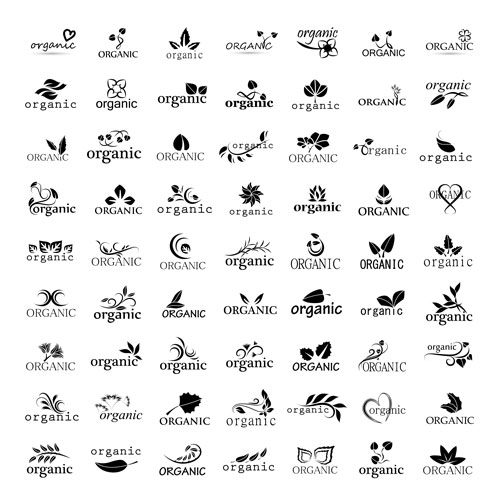 مجموعه لوگو های لایه باز عناصر گیاهی و طبیعی سیاه و سفید