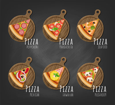 وکتور طرح انواع برش های پیتزا