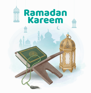 وکتور لایه باز رحل قرآن و فانوس ویژه ماه رمضان