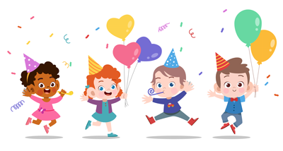 لایه باز وکتور کودکان در حال شادی برای تولد