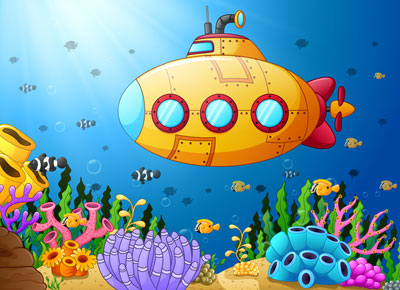 لایه باز وکتور تصویر زیردریایی کارتونی و انیمیشن