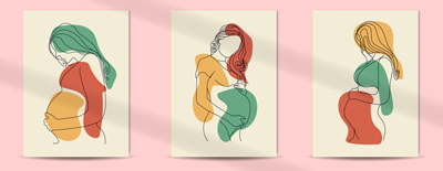 لایه باز وکتور پوستر بوهو به سبک خط هنری زنان باردار برای روز مادر و روز زن