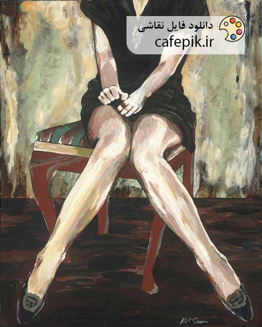 دانلود نقاشی مدرن شماره 17  زن نشسته روی چهار پایه