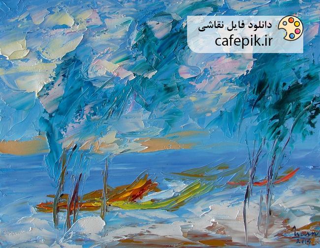 دانلود نقاشی مدرن شماره 42  درخت و دریا برجسته