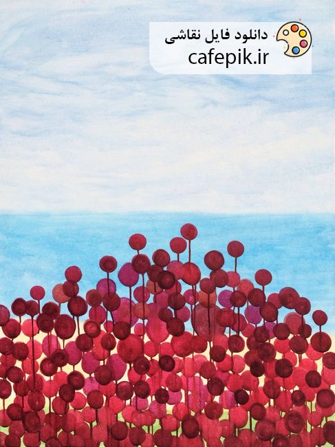 دانلود نقاشی مدرن شماره 67  طرح گل دایره قرمز و زمینه آبی