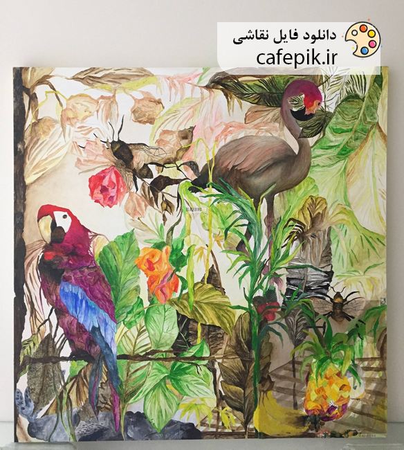 دانلود نقاشی مدرن شماره 207  پرنده طوطی فامینگو درخت
