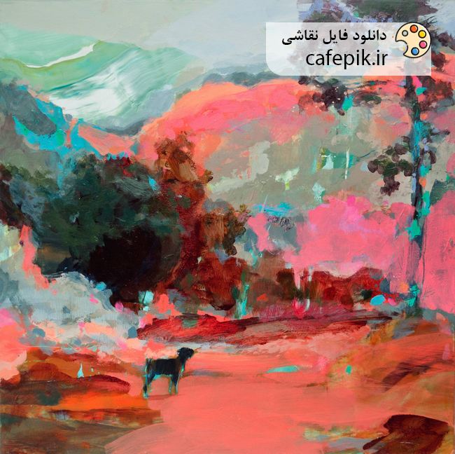 دانلود نقاشی مدرن شماره 219  باغ و کوه های زیبا سگ