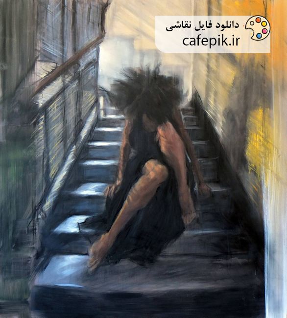 دانلود نقاشی مدرن شماره 741 زن نشسته روی پله ها