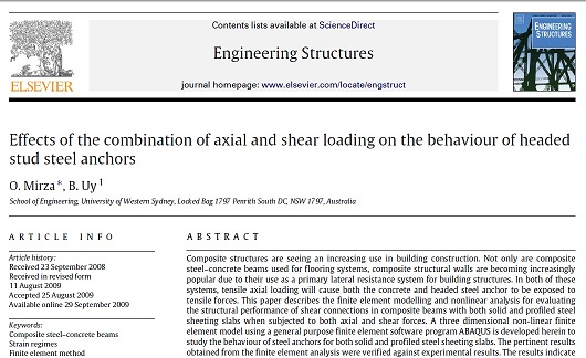 Effects of the combination of axial and shear loading on the behaviour of headed stud steel anchors
