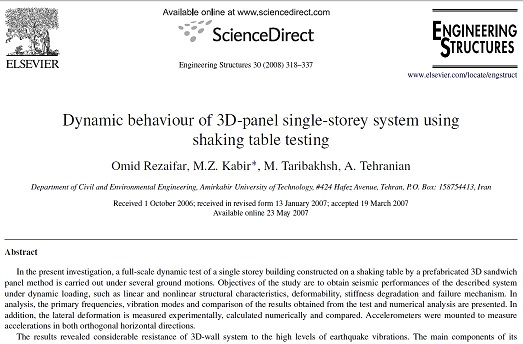 Dynamic behaviour of 3D-panel single-storey system using shaking table testing