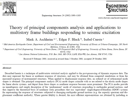 Theory of principal components analysis and applications to multistory frame buildings responding to seismic excitation