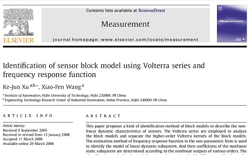 Identification of sensor block model using Volterra series and frequency response function