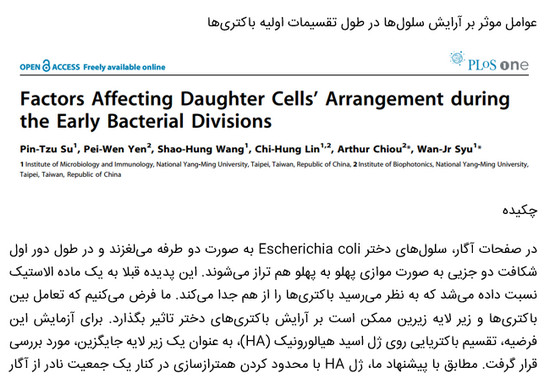عوامل موثر بر آرایش سلول‌ها در طول تقسیمات اولیه باکتری‌ها
