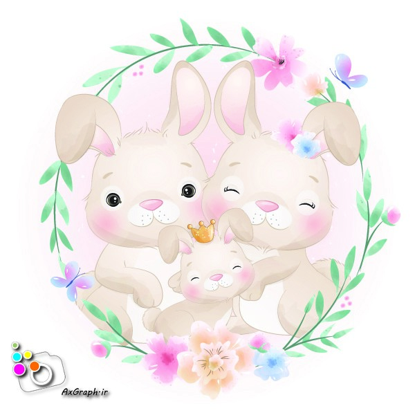 وکتور کارتونی خانواده خرگوش-کد 16