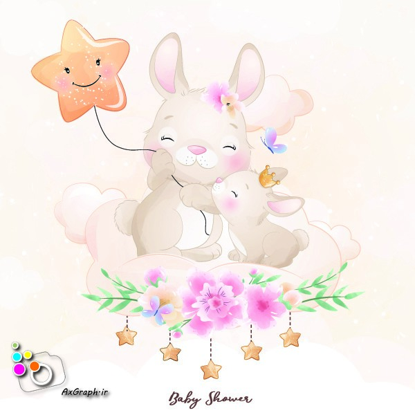 وکتور کارتونی خرگوش بچه و مادر با ستاره طلایی-کد 21